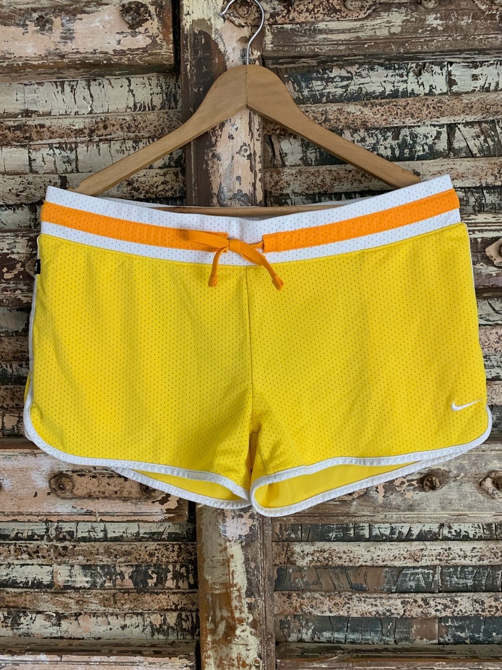 Nike Athletic Dept Yellow Mesh Dolphin Hem Athletic Shorts Retro Y2K Running, L